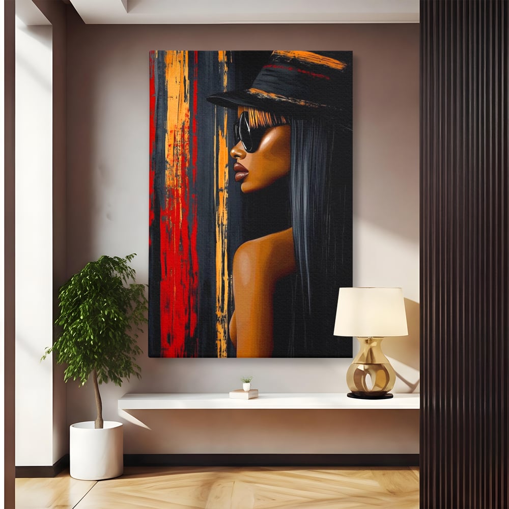 Tablou canvas cu tablou canvas cu ilustratia unei femei, fara rama, pe sasiu de lemn